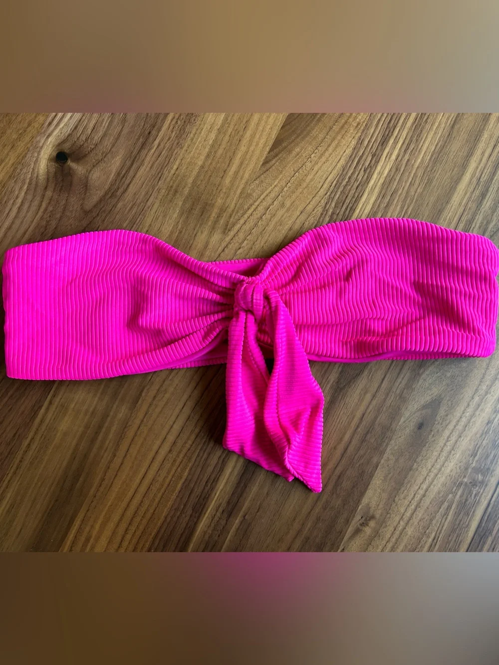 FRANKIES BIKINI Hot Pink Ribbed Bandeau Top with Front Tie Size L